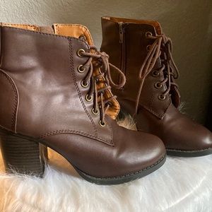 Brown zip up booties